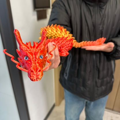 3D Printed Chinese Dragon Figurine 35.4" Poseable Articulated Joints Flexible Desk Sculpture Home Office Decor Collectible Gift