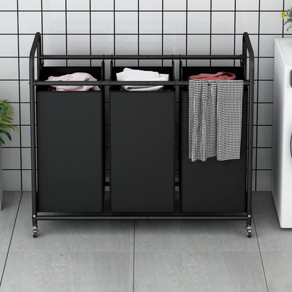 3-Bag Laundry Sorter Cart 63.4 Gallon – Rolling Hamper with Lockable Wheels & Removable Bags, Heavy-Duty Fabric Laundry Basket for Bedroom & Laundry Room, Black Gray Beige Brown