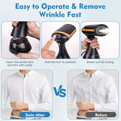 Portable Clothes Steamer 1100W – 20-Second Fast Heat-Up Handheld Garment Steamer with 10oz Water Tank for Wrinkle Removal on All Fabrics – Compact Travel Steam Iron for Home & Travel (Dark Black)