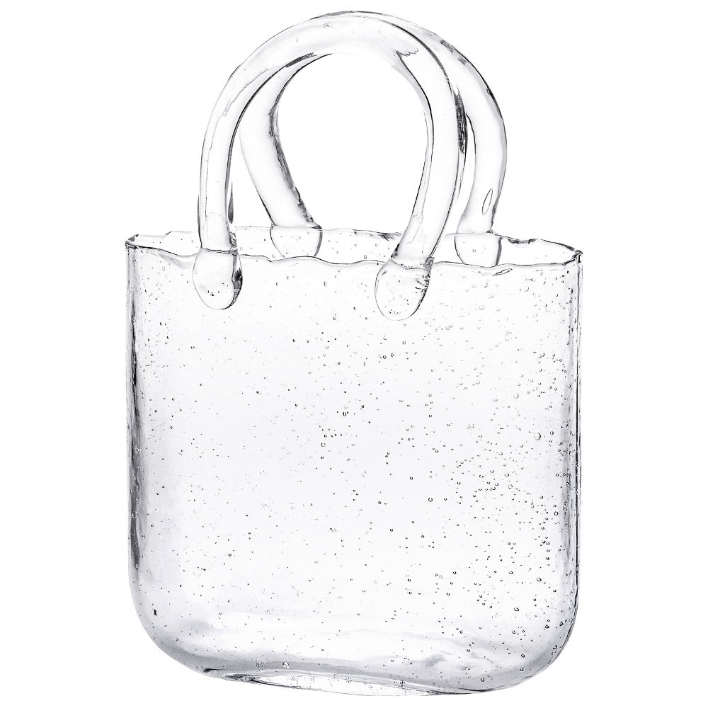 Glass Purse Vase for Flowers – Handbag Shape Clear Decorative Flower Vase, Home Table Decor, Gift