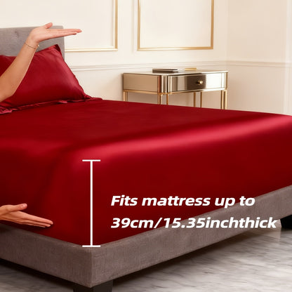 Satin Fitted Sheet Set with Pillowcases – Cooling Smooth Breathable Wrinkle-Resistant Bed Sheets, Machine Washable Ultra Soft for Hot Sleepers, Twin Full Queen King, Multiple Colors