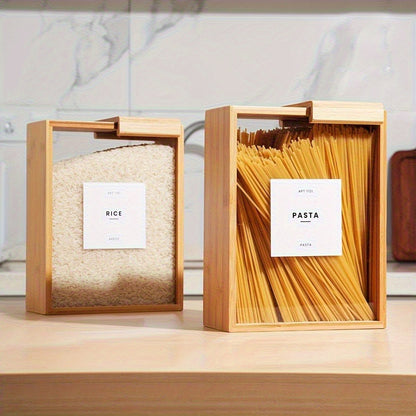 Bamboo Food Storage Containers 2-Pack – 101oz Rectangular Wooden Kitchen Storage Boxes with Sliding Lids for Rice, Beans, Pasta, Cereals & Dry Goods – Housewarming Gift