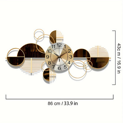 Metal Wall Clock Silent Non-Ticking Irregular Arched Crown Design 31x17 Inch Large Decorative Clock for Living Room Bedroom Home Decor
