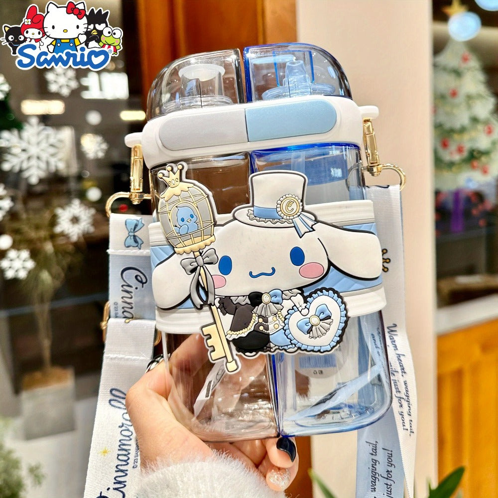 Sanrio Straw Water Bottle 21.6oz | Kuromi & Cinnamoroll Dual Nozzle Portable Cute Kawaii Water Bottle – Perfect for Sports, Travel & School, Officially Licensed Sanrio