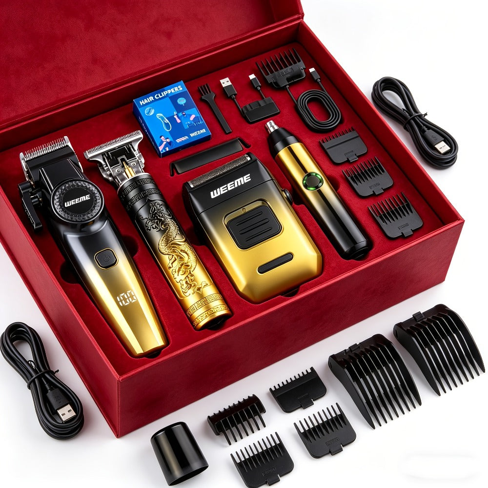 Men's Grooming Gift Box Set – Dragon & Phoenix Design, 2/4pcs Kit with Shaver, Hair Clipper, Nose Hair Remover & T9 Detail Trimmer for Shaving, Hair Cutting & Nose Hair Removal