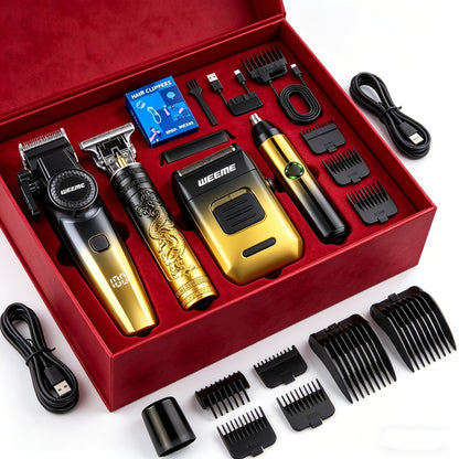 Men's Grooming Gift Box Set – Dragon & Phoenix Design, 2/4pcs Kit with Shaver, Hair Clipper, Nose Hair Remover & T9 Detail Trimmer for Shaving, Hair Cutting & Nose Hair Removal