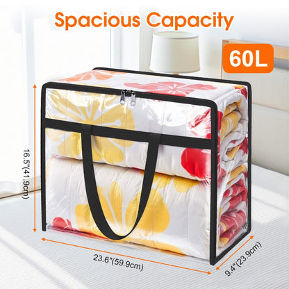 Clear Storage Bags with Zipper 8 Pack 15.85 Gallon PVC Clothes Storage Bags for Comforter, Blanket, Bedding & Duvet – Foldable Under Bed & Closet Organizer Bags