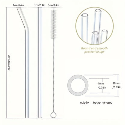 Glass Straws Set 12 Pack with Cleaning Brushes - Reusable Borosilicate Heat Resistant Drinking Straws for Smoothies Coffee Tea Milkshakes Mason Jars