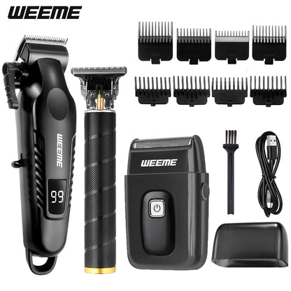 Men's Grooming Barber Haircut Set 2 & 3 Piece - Professional Hair Clipper USB Rechargeable T-Blade Trimmer Razor with 8 Limit Combs Complete Barbershop Kit for Men Boyfriend Father Birthday Gift Black
