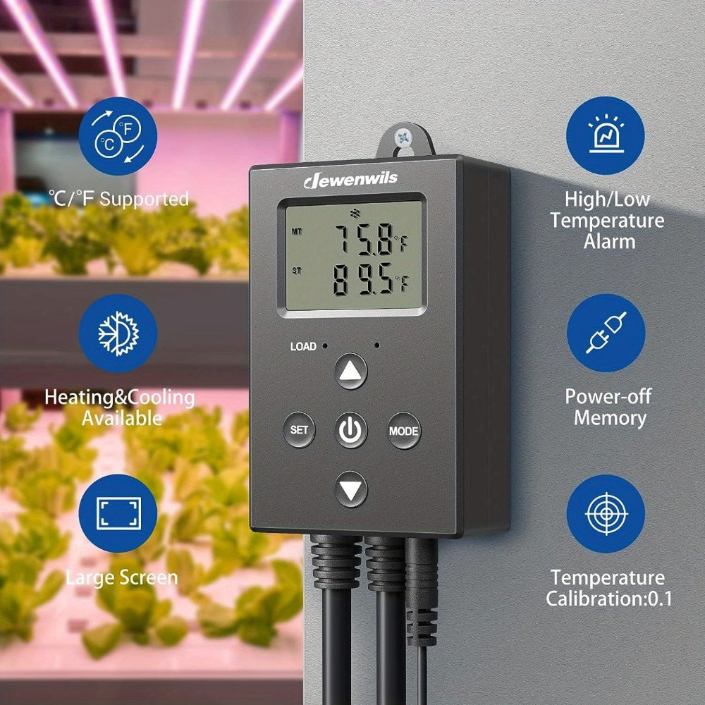 Digital Temperature Controller Thermostat Outlet Heating Cooling Mode 14°F-140°F LCD Display Buzzer Alarm 120V 10A 1200W for Freezer Greenhouse Reptile Aquarium Incubator Home Brewing