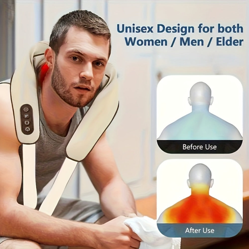 Neck Shoulder Massage Pillow 8D Deep Kneading Wireless Electric Back Massager Simulates Human Hands for Neck Shoulder Back Pain Relief Gift for Women Men