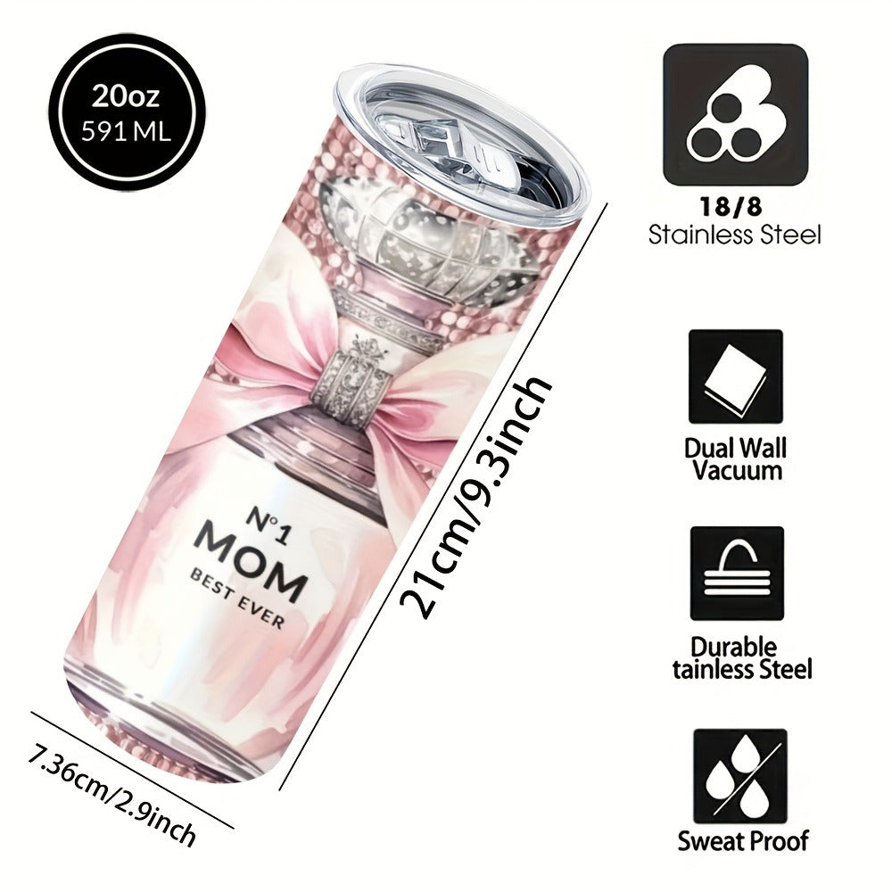 Insulated Tumbler 20oz Mom's Best Ever Design | 304 Stainless Steel Travel Cup with Lid & Straw for Hot & Cold Drinks – Cute Gift for Mom, Women, Birthday, Mother's Day & Christmas