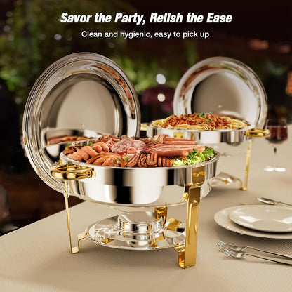 Chafing Dish Buffet Set Stainless Steel Food Warmer 6QT Round Chafer for Catering Events Parties Weddings Banquets, Silver & Gold, 1/2/4/6 Pack Options
