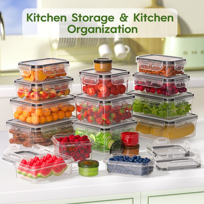 Food Storage Containers with Lids Airtight Plastic Meal Prep Containers Stackable Leak Proof BPA Free for Pantry Kitchen Refrigerator Freezer with Labels