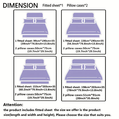 Fitted Sheet Set 3 Piece Digital Print Plaid - Deep Pocket 15 Inch Bed Sheet with 2 Pillowcases, 85% Polyester Soft Breathable Bedding Set for Twin Full Queen King, All Season Mattress Cover