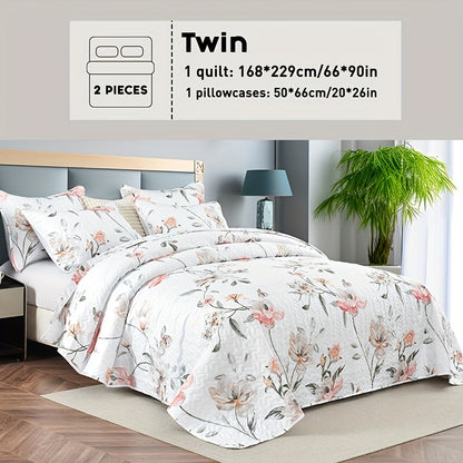 Reversible Floral Comforter Quilt Set – Soft Microfiber Botanical Bedding, Twin Full Queen King, All Seasons – White, Blue, Pink & More