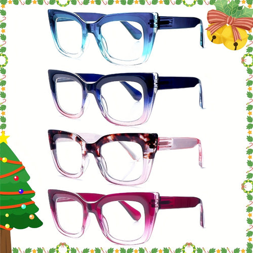 Reading Glasses Blue Light Blocking for Women 4 Pack – Cat Eye Frames with Metal Spring Hinges, Multicolor Floral Gradient Computer Eyeglasses