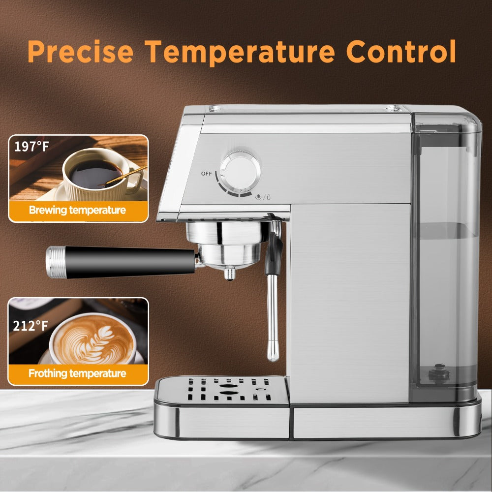 Espresso Machine 20 Bar with Steam Milk Frother | Compact Stainless Steel Espresso Maker | 40oz Removable Water Tank | Cappuccino Latte Coffee Machine for Home & Office | Model AZ-EM1502