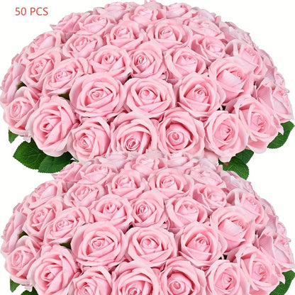Artificial Roses Bulk with Long Stems – Real Touch Velvet Fake Flowers for Wedding Bouquet, Bridal Centerpiece, Valentine's Day, Mother's Day, Home Decor (50/100pcs, Multi Colors)