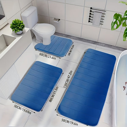 Memory Foam Bath Mat Set 3-Pack Non-Slip Soft Plush Absorbent Bathroom Rug for Shower Kitchen Bedroom Indoor Use