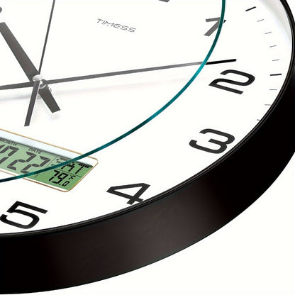 Silent Wall Clock Round Analog 10/12 Inch – Battery Operated, Calendar & Temperature Display, Non-Ticking Quiet Movement for Bedroom, Office & Living Room, Multiple Colors