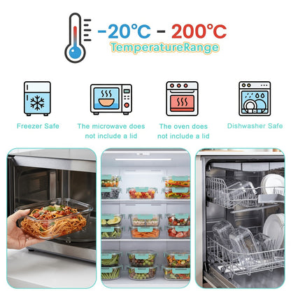 Borosilicate Glass Food Storage Containers Set – 10/12/17pcs Airtight Meal Prep Bento Boxes with Locking Lids, BPA Free, Microwave & Dishwasher Safe, Leak Proof, Mixed Colors