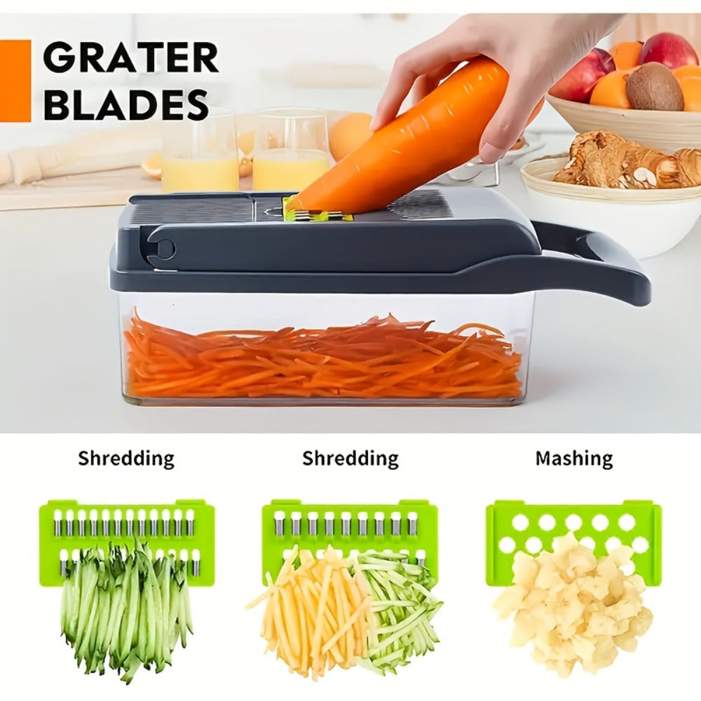 Vegetable Chopper 18-in-1 Multifunctional Food Chopper & Mandoline Slicer with Container – Onion Dicer, Adjustable Cutter for Kitchen Meal Prep, Gray