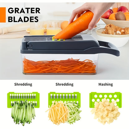 Vegetable Chopper 18-in-1 Multifunctional Food Chopper & Mandoline Slicer with Container – Onion Dicer, Adjustable Cutter for Kitchen Meal Prep, Gray