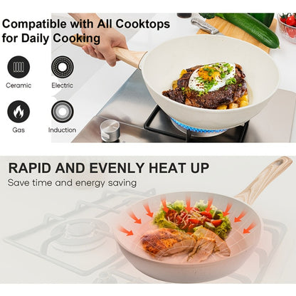 Cookware Set 12 Piece Pots and Pans Set Non-Stick Granite Coating with Frying Pans Casserole Saucepan Glass Lids Pan Protectors Compatible with All Stovetops Including Induction