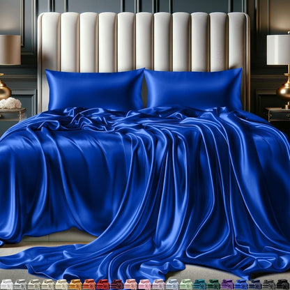 Satin Bed Sheet Set 4 Pcs – Luxury Silky Smooth Hotel-Quality Bedding, Wrinkle-Free Deep Pocket Fitted Sheet, All-Season Elegant Satin Sheets – Twin, Full, Queen & King, Multiple Colors