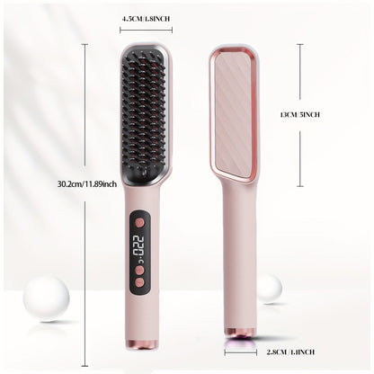 Hair Straightening Brush | 30-60 Sec Fast Heating | 3 Temperature Settings | Wide-Spaced Smooth Glide Teeth | Tangle-Free Anti-Winding Anti-Damage | Professional Hair Straightener Comb Gift for Women