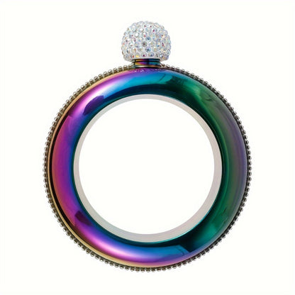 Bracelet Flask for Women, 3.5oz Stainless Steel Bangle Hidden Flask with Rhinestone Lid — Wearable Portable Liquor Flask for Parties, Concerts & Festivals | Purple, Gold, Silver