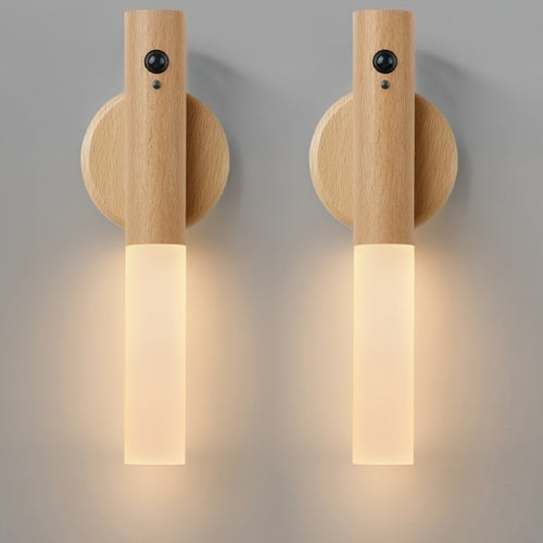 Motion Night Light Rechargeable LED – IPX4 Waterproof Wood Grain & Walnut Under Cabinet Step Lamp for Staircase, Hallway, Wardrobe, Closet & Indoor Walls (2 or 4 Pack)