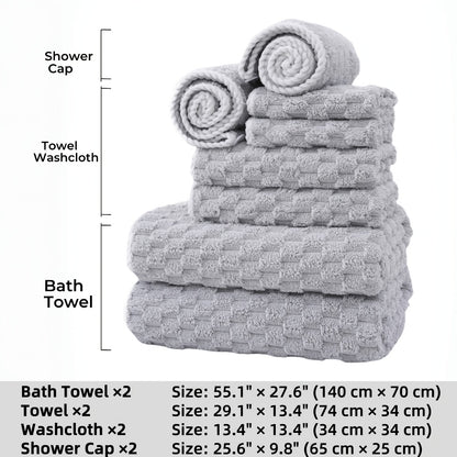 Waffle Weave Bath Towels Set 4 Pack or 8 Pack - Ultra Soft Super Absorbent Quick Dry Microfiber Moire Textured Towels | Spa Gym Travel Daily Use | Multi-Color Sets Gray Pink Blue Beige Gift Set