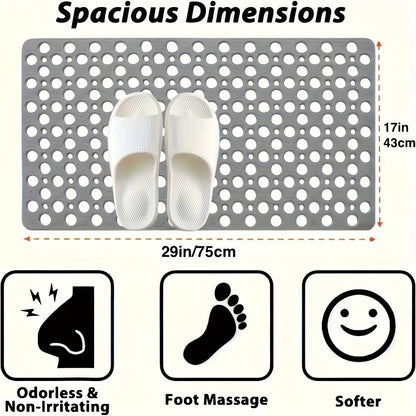 Non-Slip Bath Mat for Bathtub Shower with Suction Cups Extra Soft TPE Bathtub Mat Machine Washable Fast Draining Large 30x17 Inch Bathroom Mat for Tub