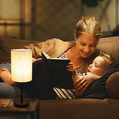 Small Bedside Table Lamp Set of 2 – Linen Shade Nightstand Lamp with Cord Switch, 5W LED Bulb Included, Compact Desk Light for Bedroom Living Room Children's Room Office Dorm (Black / Beige Black)