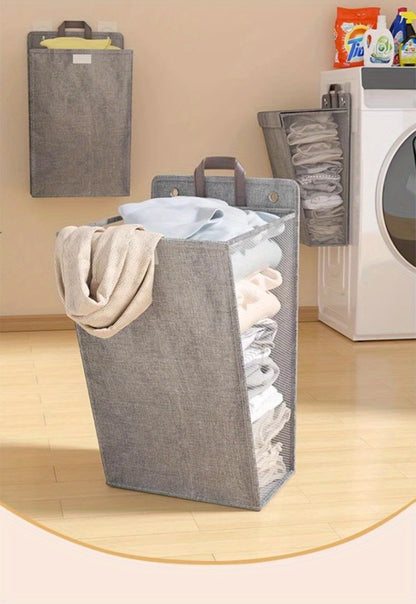 Wall Mounted Laundry Hamper Foldable Oxford Cloth with Lid | Space Saving Clothes Storage Basket for Bedroom Bathroom Living Room | Large 22x15 Inch Multi-Purpose Organizer Gray