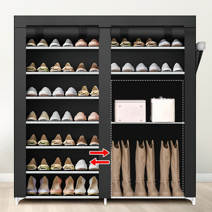 Shoe Rack Organizer 9 Tier Double Row Large Capacity Holds 42 Pairs Nonwoven Fabric Dust Cover Portable Shoe Cabinet Space Saving Easy Assembly for Home Bedroom Closet Dormitory Black