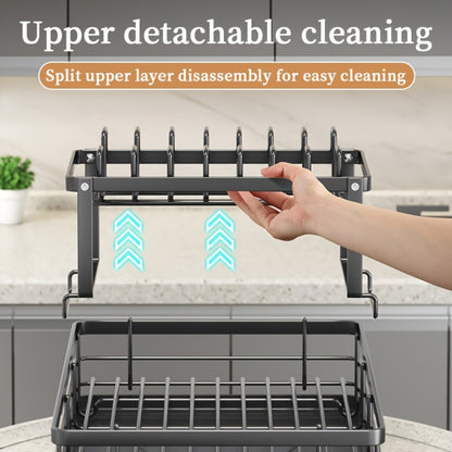 2-Tier Metal Dish Drying Rack with Cutlery Holder Cup Holder & Rust-Proof Drip Tray – Space Saving Countertop Kitchen Organizer