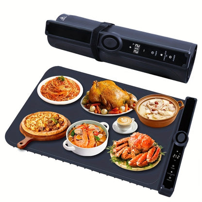 Electric Food Warming Pad Silicone 3 Temperature Levels 6-Hour Timer Foldable Full Surface Rapid Heating Tray for Buffet Party Kitchen Countertop Grayish Blue