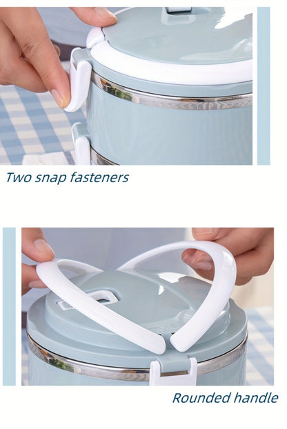 Stainless Steel Lunch Box Insulated Bento Box with Lid - Cylindrical Stackable Food Container for Office School Camping and Picnic, Dishwasher Safe Thermal Lunch Box Available in 2, 3 or 4 Layer for Adults and Kids