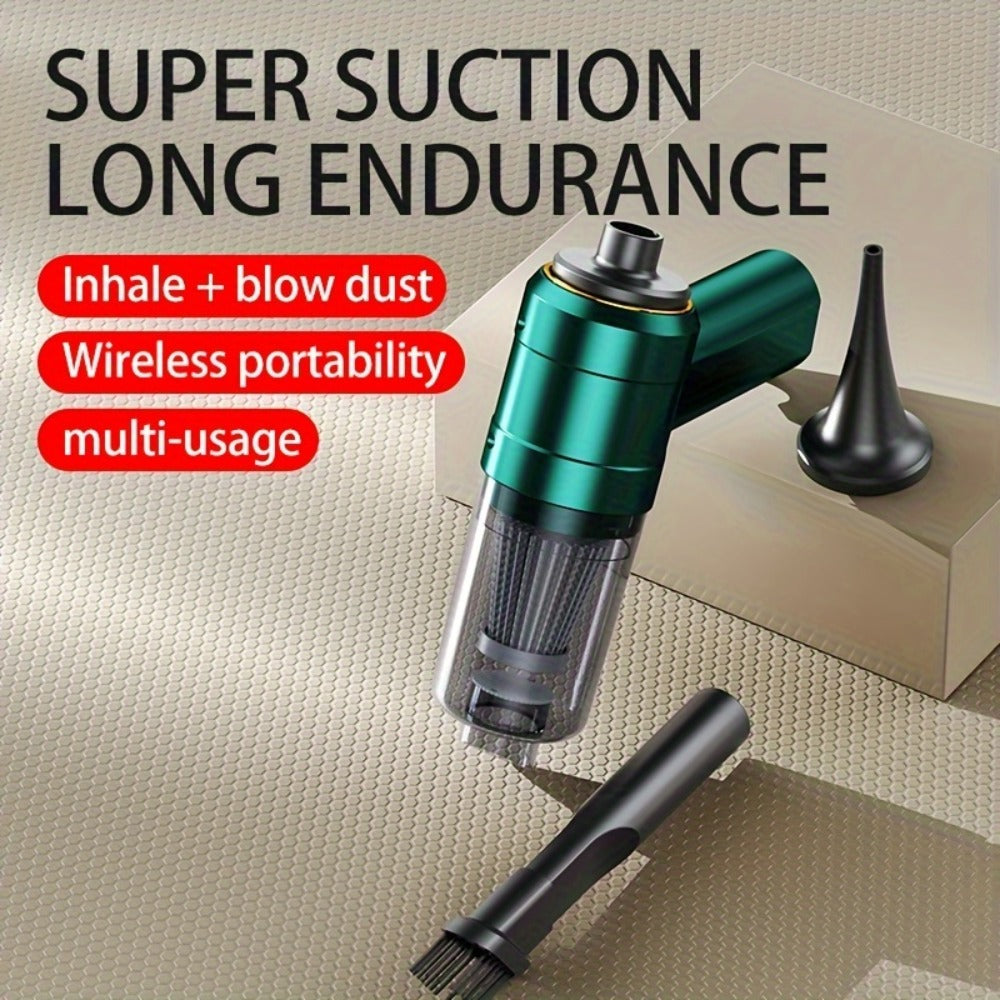 Mini Handheld Vacuum Cordless 4-in-1 Rechargeable | Portable Car Vacuum Cleaner & Air Blower & Hand Pump – Dust Buster for Keyboard, Car Interior, Inflate & Deflate, Green