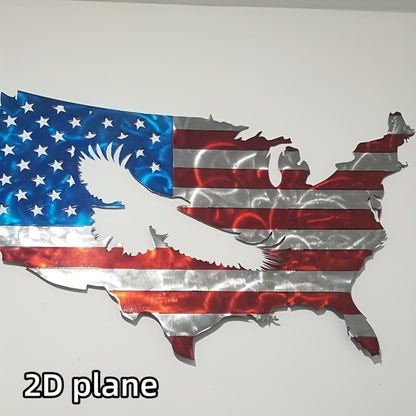 American Flag Metal Wall Art Bald Eagle Patriotic Wall Decor 2D Flat USA Flag Wall Sculpture Fourth of July Decor Gift for Home Living Room Men 15.7x9.8in