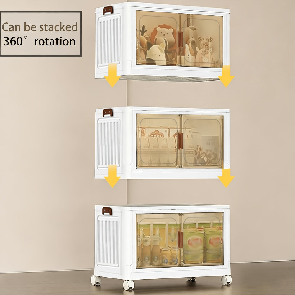 Stackable Foldable Storage Cabinet with Door – PP Plastic 1/2/3/4/5 Layer Organizer Box with Wheels & Cover | Dual-Access Home Storage for Clothes, Books, Snacks & Kitchen Supplies | Office & Garage