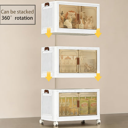 Stackable Foldable Storage Cabinet with Door – PP Plastic 1/2/3/4/5 Layer Organizer Box with Wheels & Cover | Dual-Access Home Storage for Clothes, Books, Snacks & Kitchen Supplies | Office & Garage