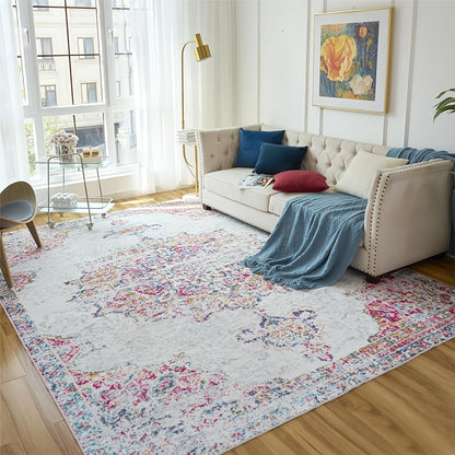 Vintage Persian Area Rug Machine Washable Non-Slip Non-Shedding Floral Indoor Carpet for Living Room Bedroom in Multiple Colors and Sizes