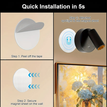 Rechargeable Indoor Spotlight LED – 3-Color Dimmable with Remote & Timer, 350° Adjustable, 2500mAh Battery, Magnetic Base Wall Accent Light for Pictures, Plants & Artwork (White / Black, 1 or 2 Pack)