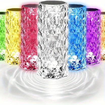 Crystal Diamond Rose Table Lamp RGB LED – Remote & Touch Control Dimmable USB Rechargeable Uplight for Home, Office, Dating & Parties, Perfect Gift for Women & Couples