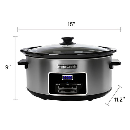 Digital Slow Cooker 6 & 7 Quart Programmable with Non-stick Ceramic Bowl, Countdown Timer & Keep Warm – Oval Glass Lid Crock Pot for Family Meals Soups Stews Holiday Cooking