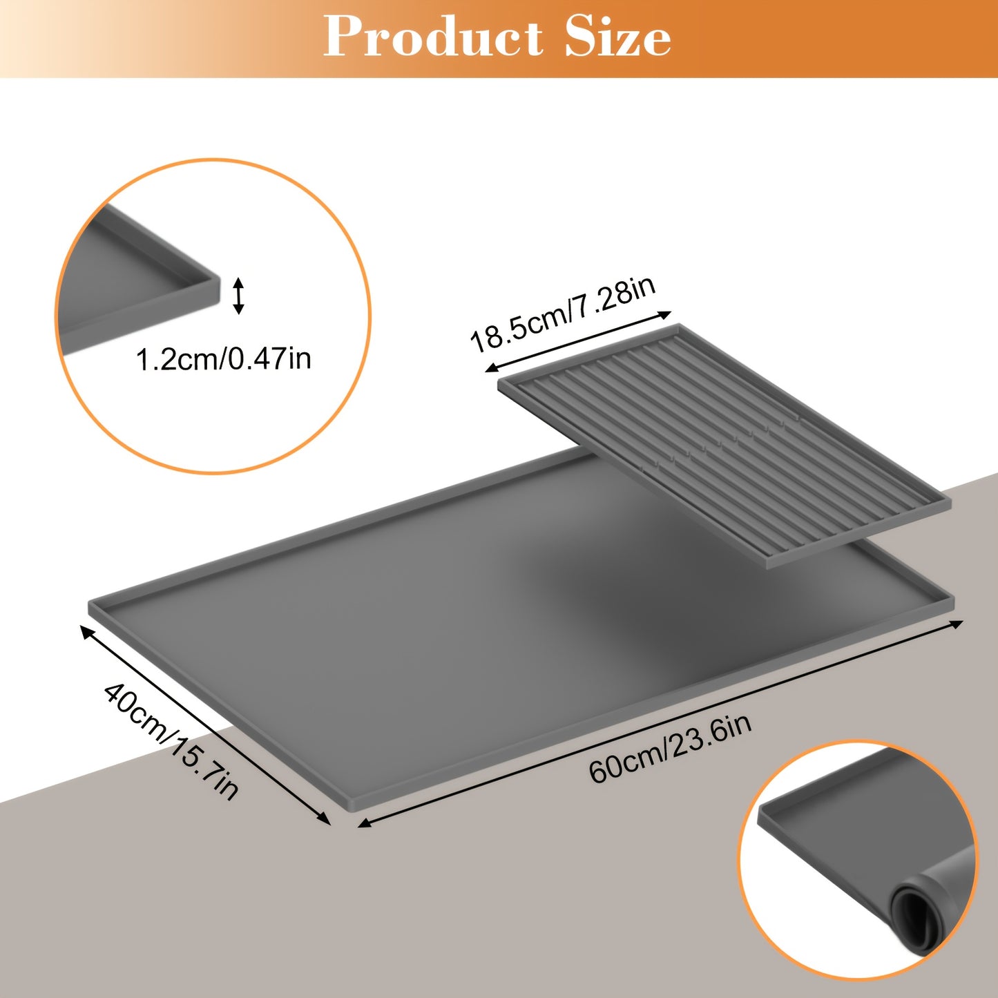 Coffee Bar Mat Silicone with Raised Edges 2-in-1 - Dish Drying Mat for Countertop, Coffee Maker Espresso Machine Mat, Spill Proof Kitchen Counter Mat 23.6" x 15.7", Black or Gray